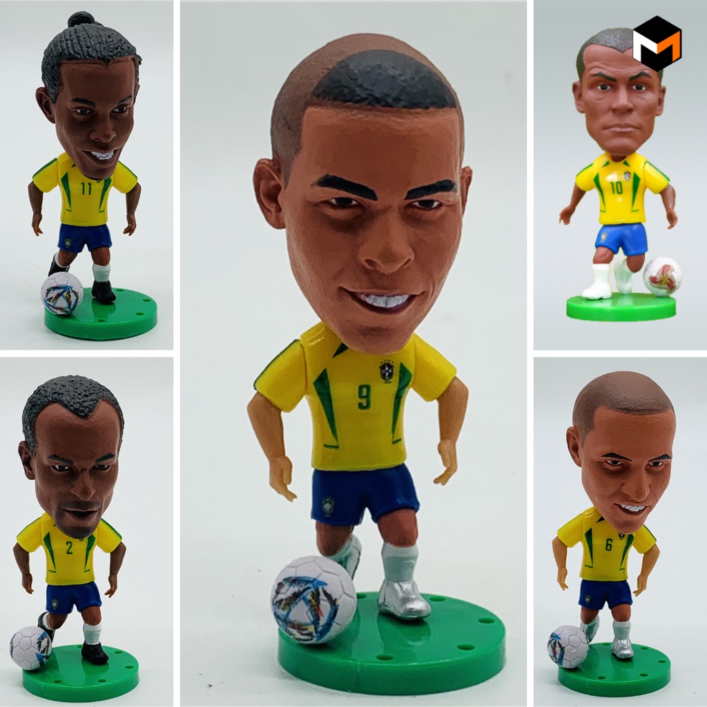 Combo Penta Ronaldo Ronaldinho Cafu Rivaldo Roberto Carlos Mini Craque 5 Bonecos em Miniatura