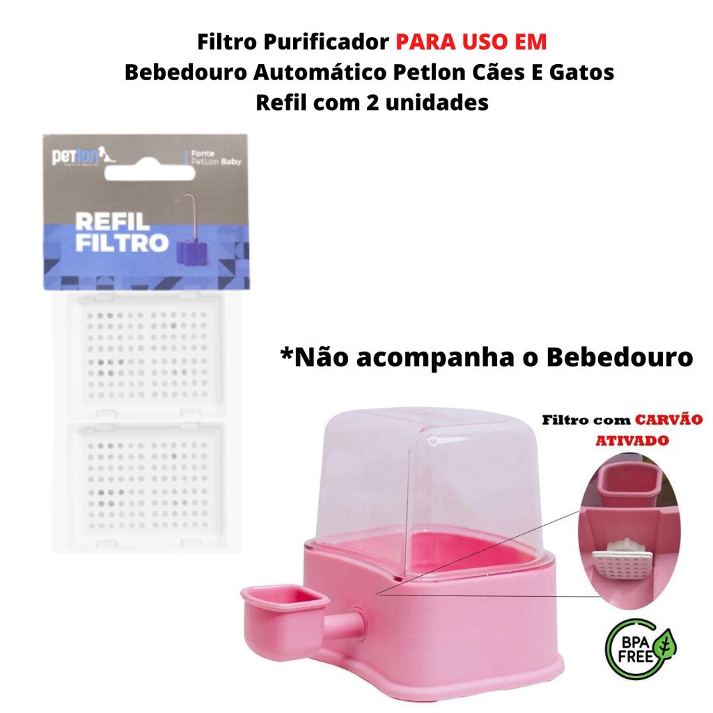 Filtro Purificador PARA USO EM Bebedouro Automático Petlon Cães E Gatos Refil com 2 unidades