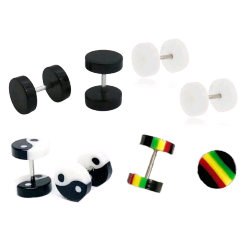 Kit 4 Brincos Falso Alargador Preto Branco Reggae Yan Yang em Oferta na Shopee