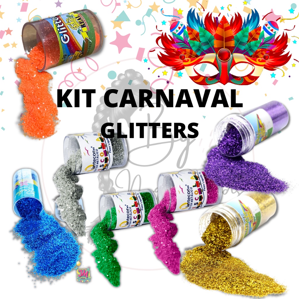 kit glitter em pó, 5 cores de glitter colorido, glitter brilho para unha, glitter para carnaval