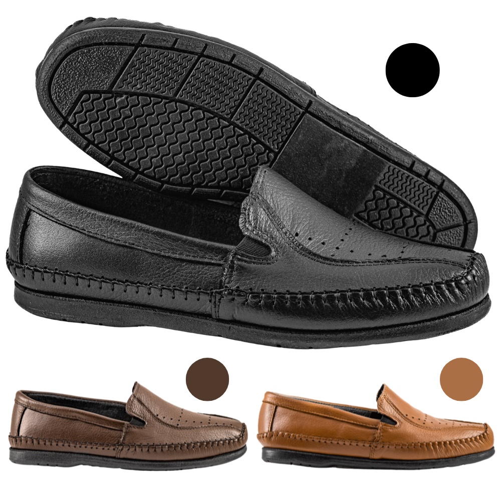 Sapato Masculino Couro Legitimo Mocassim Anti Derrapante Calce Fácil Macio