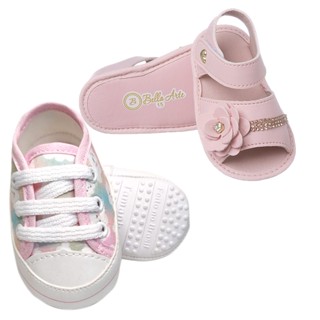 Kit 2 Pares Sandália Rosa Manta Tênis Nuvem Bebê Menina Infantil e Sapatinho Recém Nascido Sola Macia Confortável