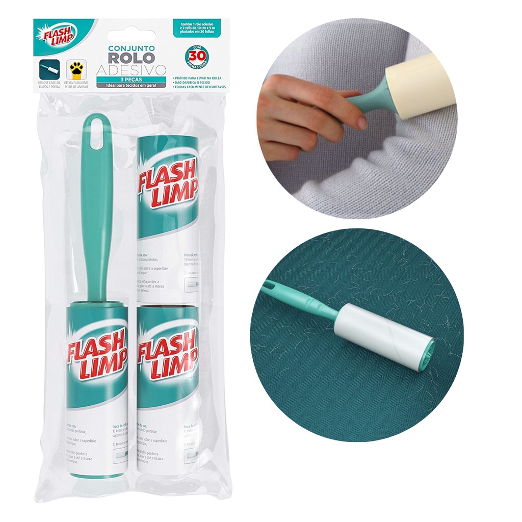Rolo Adesivo Mini Rolinho Tira Pelos Flash Limp Com 2 Refíl