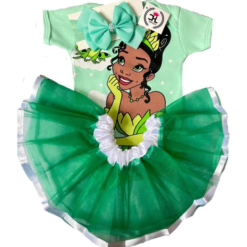Kit Body da Tiana A Princesa e o Sapo c/ Tule e Laço.
