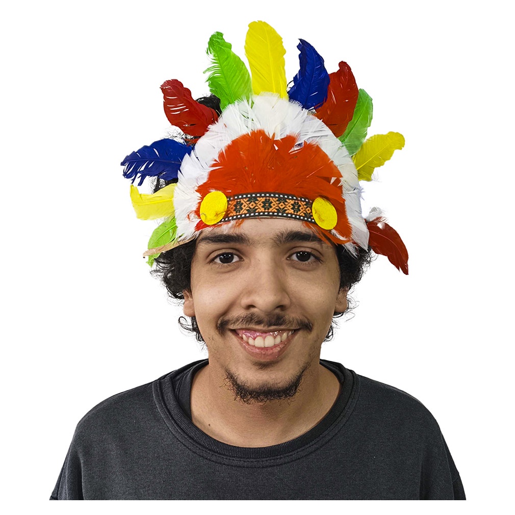Cocar Indígena Colorido com Penas para Fantasias Cosplay Carnaval Festa