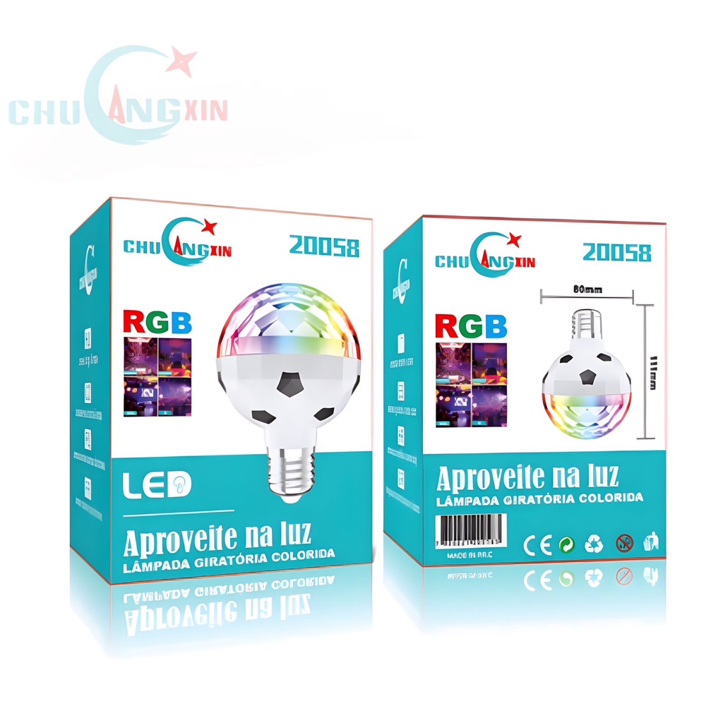 Lâmpada Giratória Colorida LED Inteligente Bola Maluca RGB 6w Bola de Futebol 110v