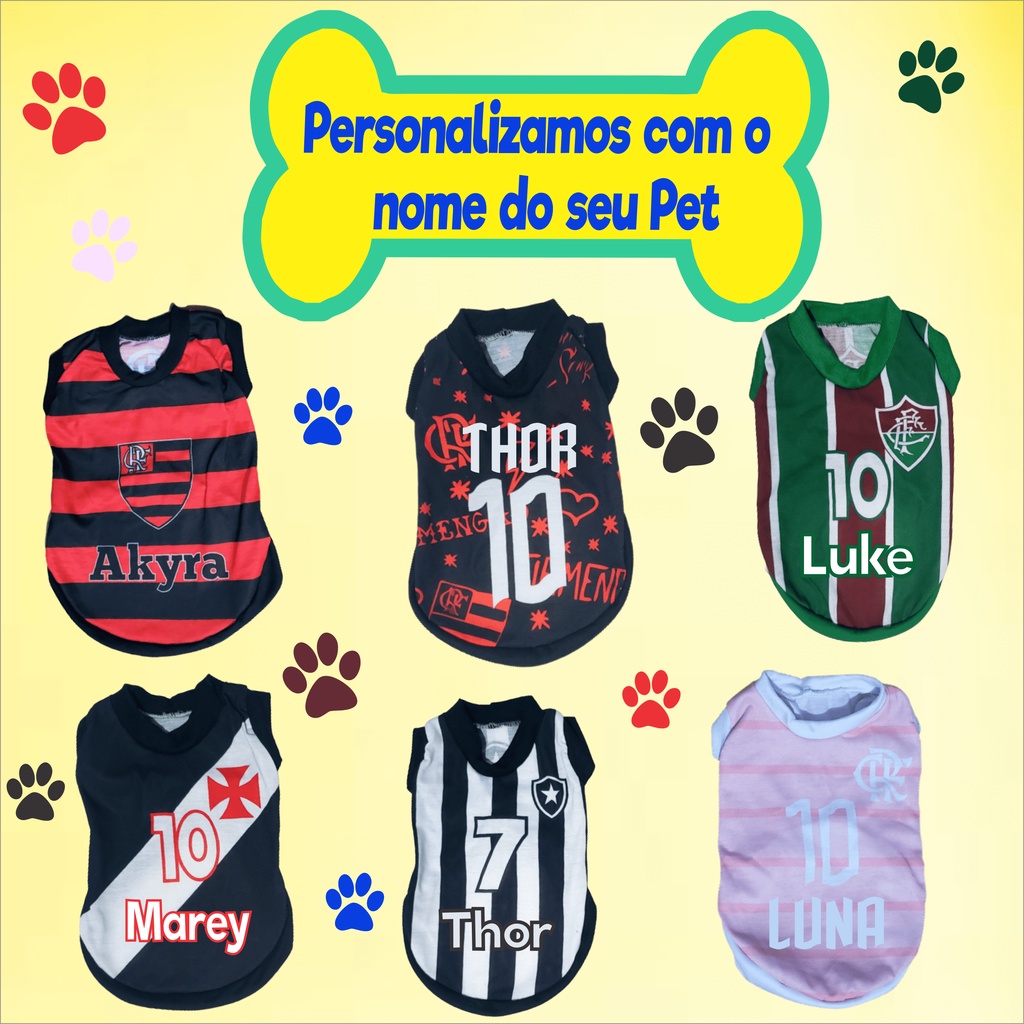 Roupa Pet Brasil Personalizada Copa Nome Cachorro Gato Flamengo Times Fluminense Botafogo Vasco