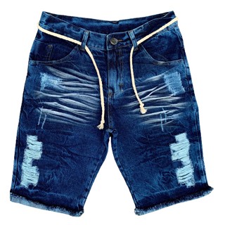 Bermuda Jeans Masculina Rasgado Preto