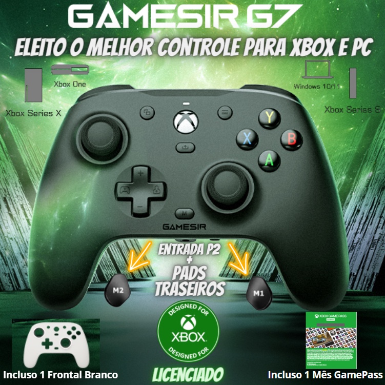 Controle Xbox / PC GameSir G7 Original com Fio e GamePass e com Frontal Branca extra Xbox One / Xbox One S / Xbox One S / Xbox Series / Computador / Notebook