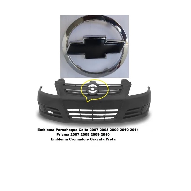 Emblema Grade Dianteira Celta Prisma 2006 2007 2008 2009 2010 2011 2012 Preto Borda Cromada 5419P