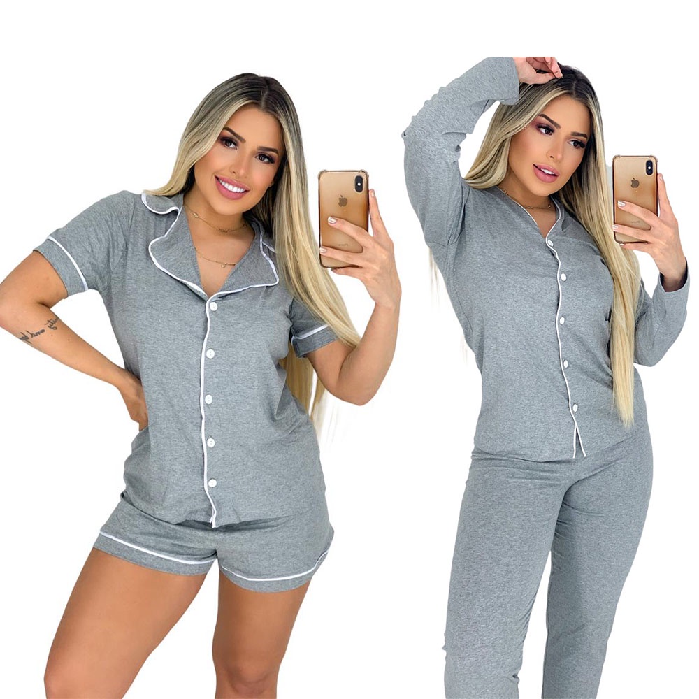 Kit 2 Pijamas Femenino Americano Verão Curto Inverno Longo em Oferta na Shopee