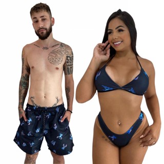 KIT VERÃO CASAL PROMOCIONAL SHORTS MASCULINO + BIQUÍNI ASA DELTA