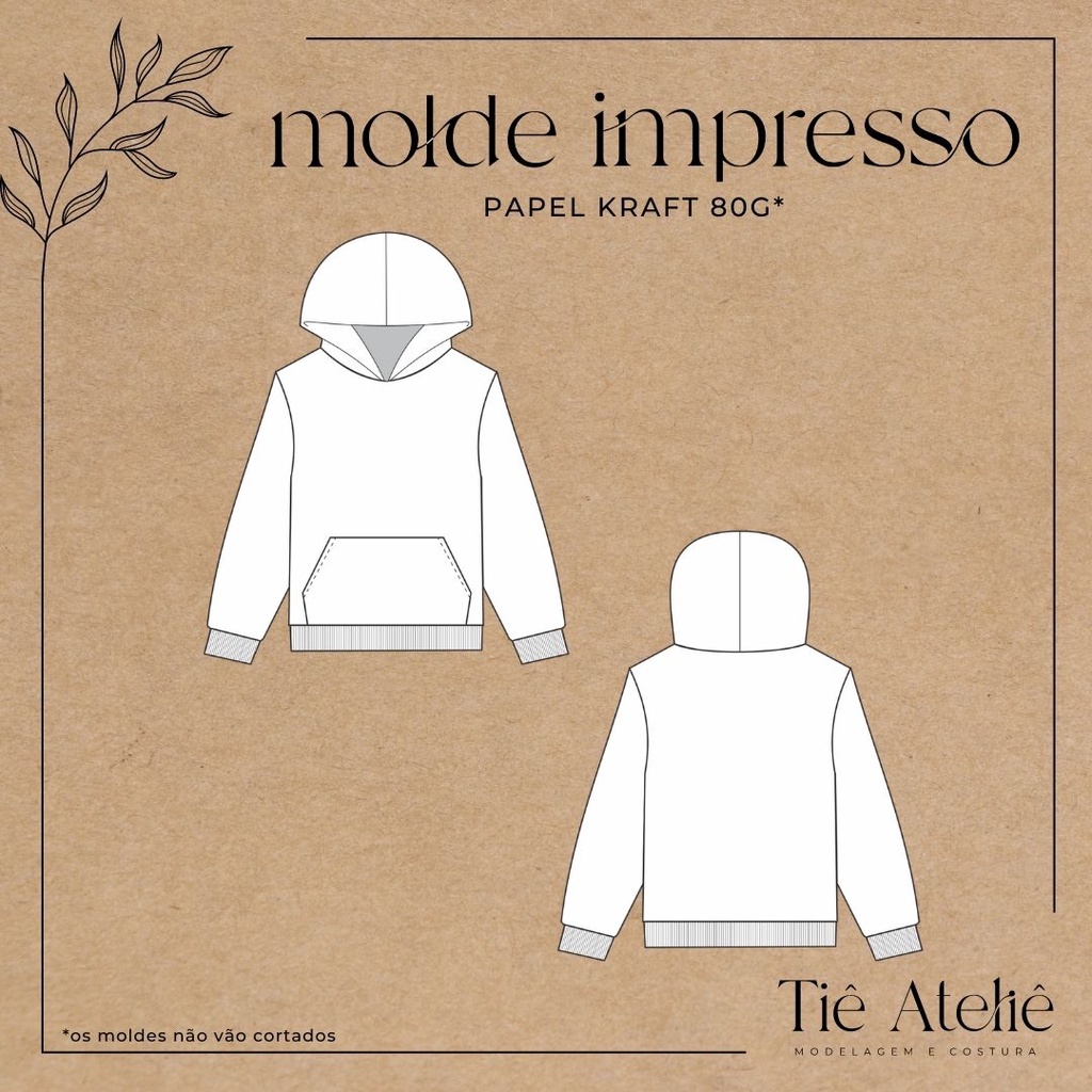 MOLDE EM PAPEL KRAFT DE BLUSA MOLETOM MASCULINA COM CAPUZ E BOLSO CANGURU PARA COSTURA EM PAPEL em Oferta na Shopee