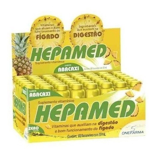 Hepamed com 48 Flaconetes Sabor Abacaxi - Regula a Má Digestão e Bom funcionamento do Fígado