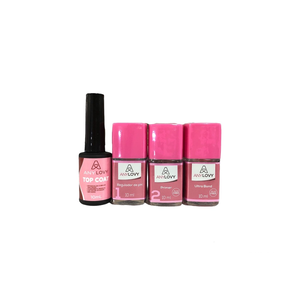 Kit Preparadores Any Lovy Primer Sem Acido + Ultrabond + Top Coat + Ph Any Lovy