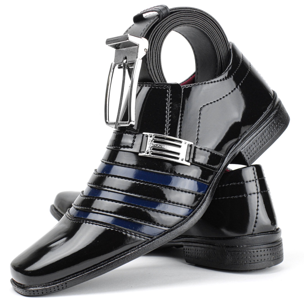 Sapato social masculino preto com azul + cinto social otimo valor