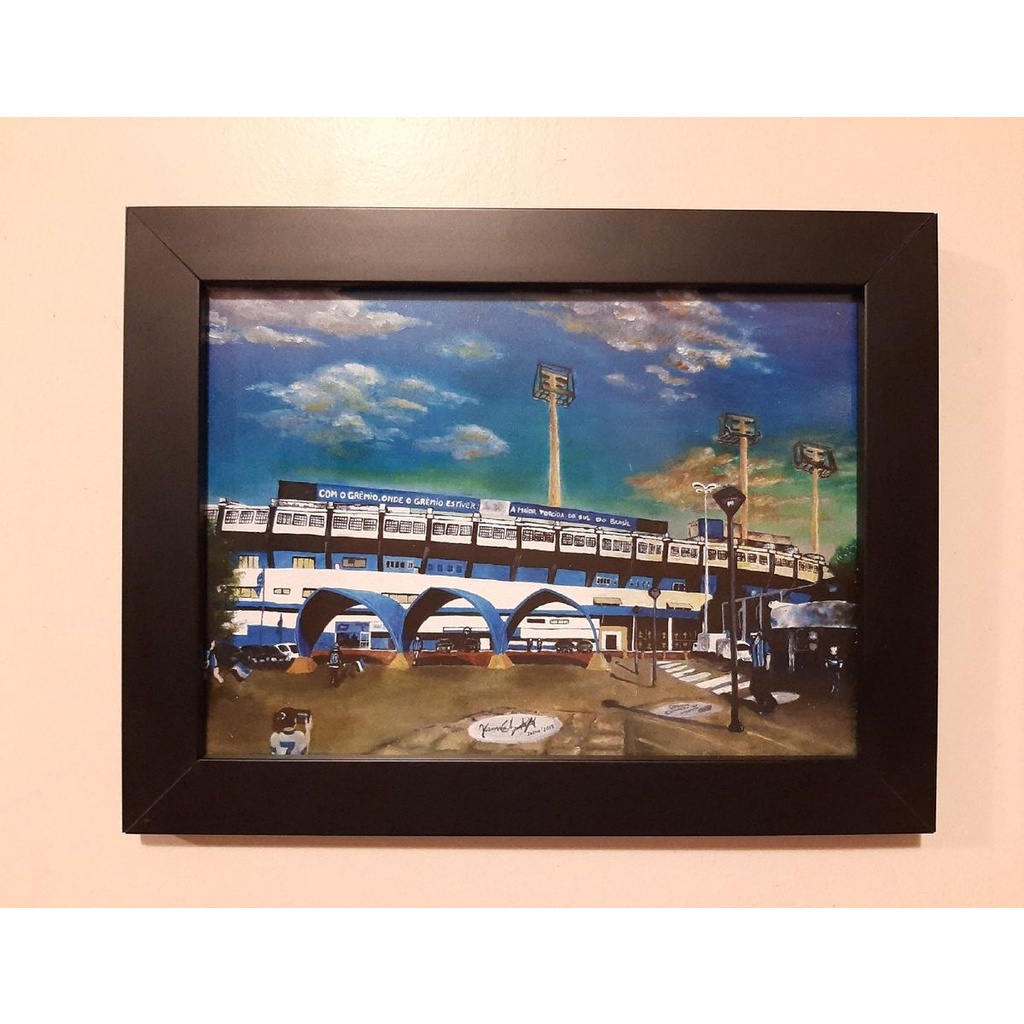 quadro emoldurado "entardecer na azenha", estádio olímpico, grêmio