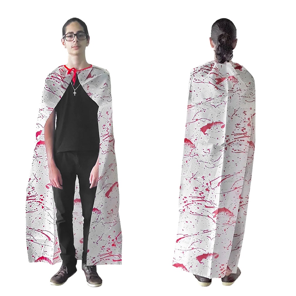 Capa Branca Adulta Halloween com Sangue Bember 140cm
