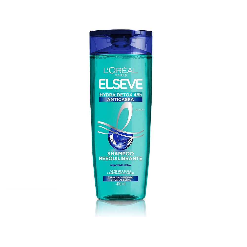 Shampoo Elseve anticaspa 400mL grande economico detox azul barato