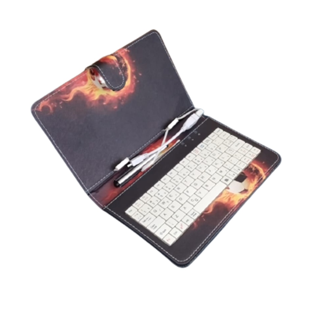Capa com Teclado para Tablet 7 Polegadas Android Micro Usb V8 + Caneta Touch
