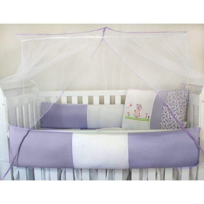 Kit Protetor de Berço Kids com Mosquiteiro Comum 7 peças Camponesa Lilás