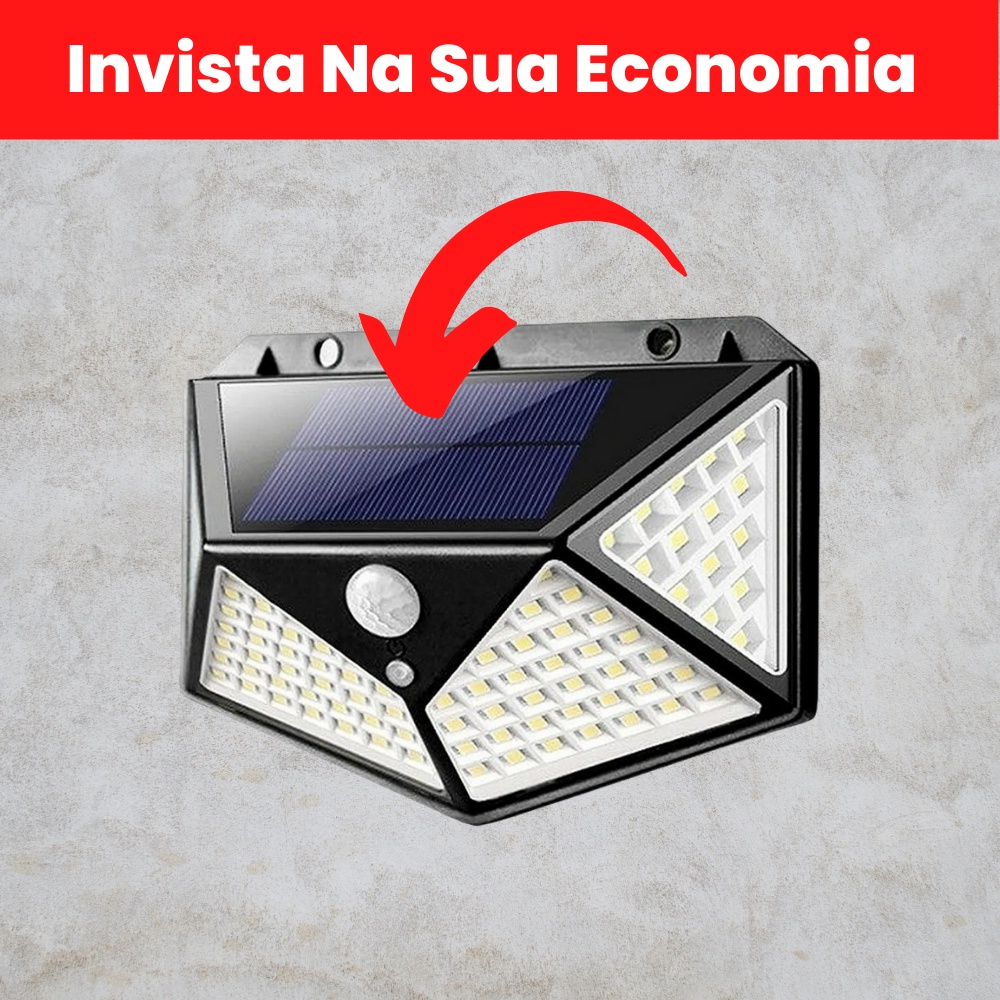 Luminária Refletor Solar LEDs Com Sensor de Presença - Recarrega Através do SOL