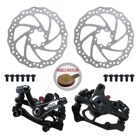 Kit Freio A Disco 160mm Mecânico Pinça Rotor Discos Pastilha Bike Bicicleta Aro 26 29 Mtb