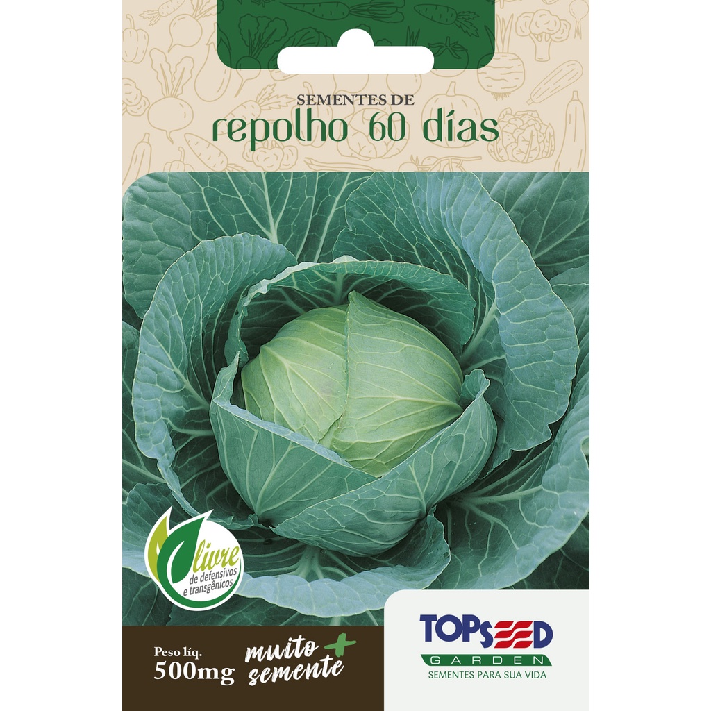 Sementes de Repolho 60 dias 500mg Topseed Garden