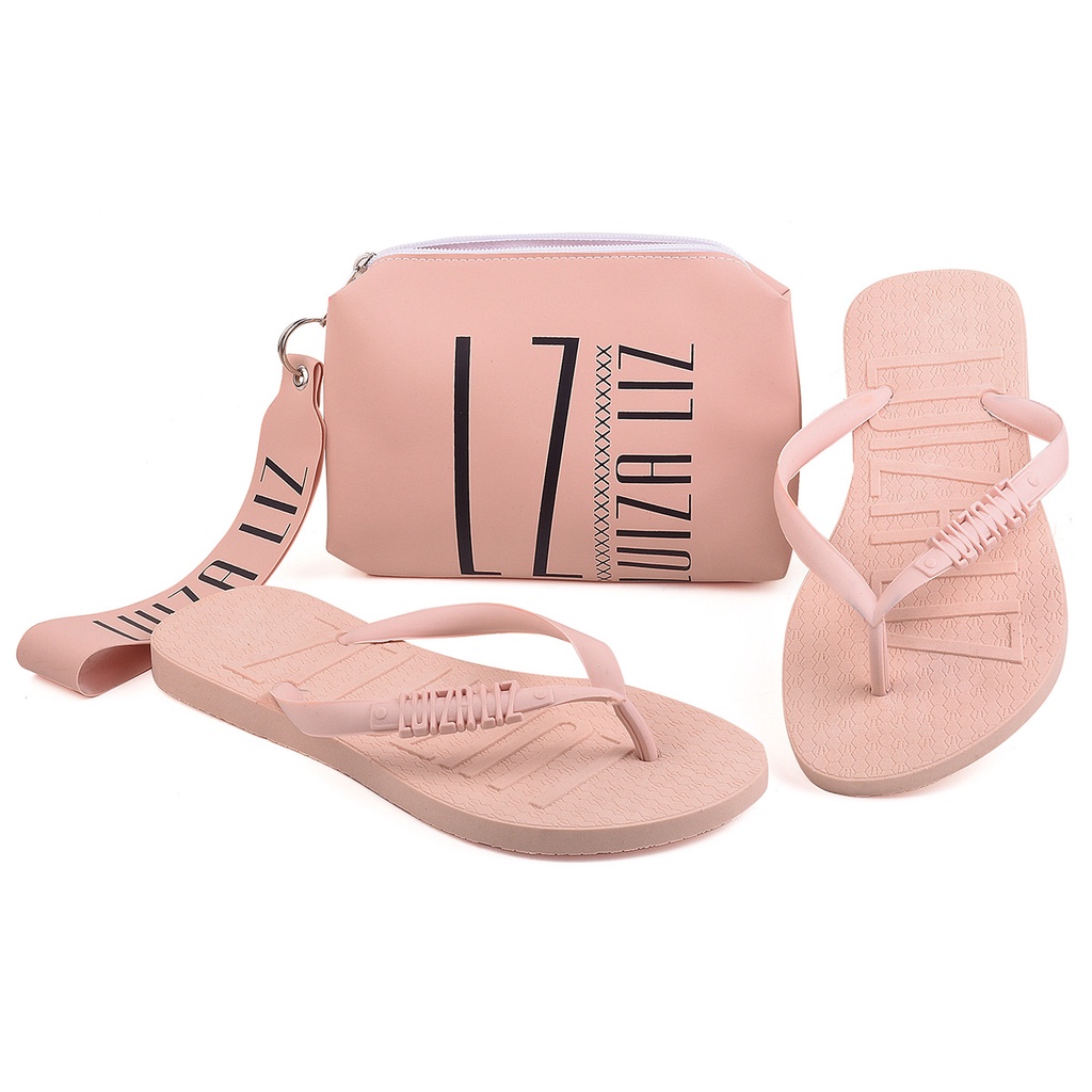 Kit Bolsa De Mão E Chinelo / Necessaire Carteira