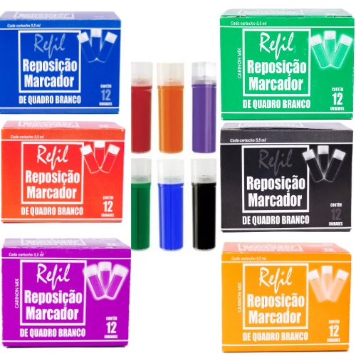 Refil Cartucho para caneta Tinteiro, Marcador, Pincel de Quadro Branco 12 unidades - Não Mancha