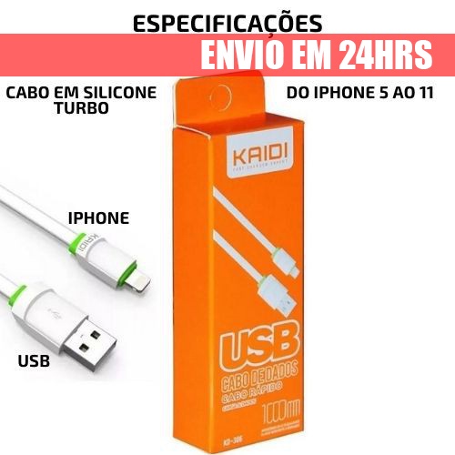 Cabo Carregador iPhone Todos Modelos Kaidi Reforçado 1 Metro