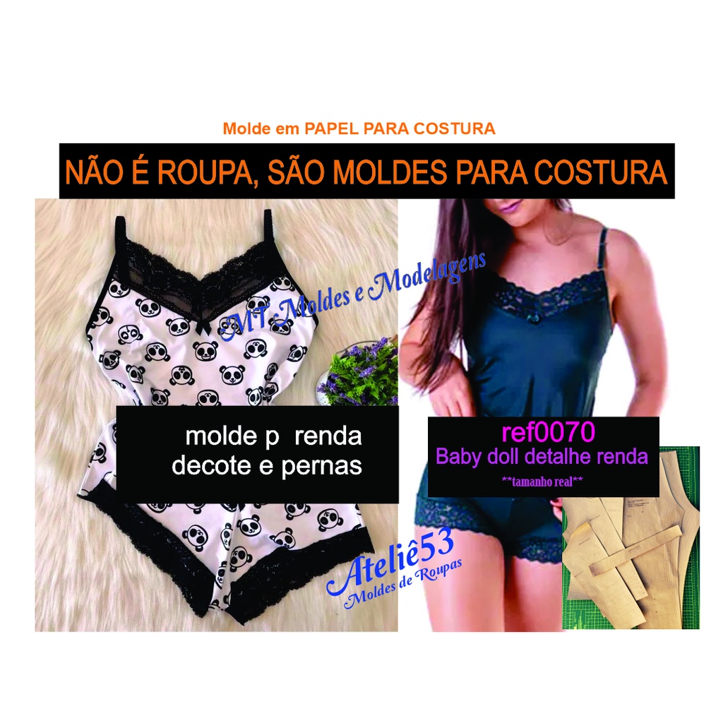 Molde para costura baby doll detalhe em renda ref0070 em Oferta na Shopee