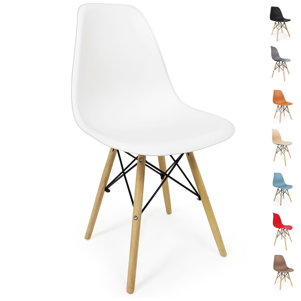 Cadeira Eames Eiffel Rivatti Pés de madeira Várias Cores