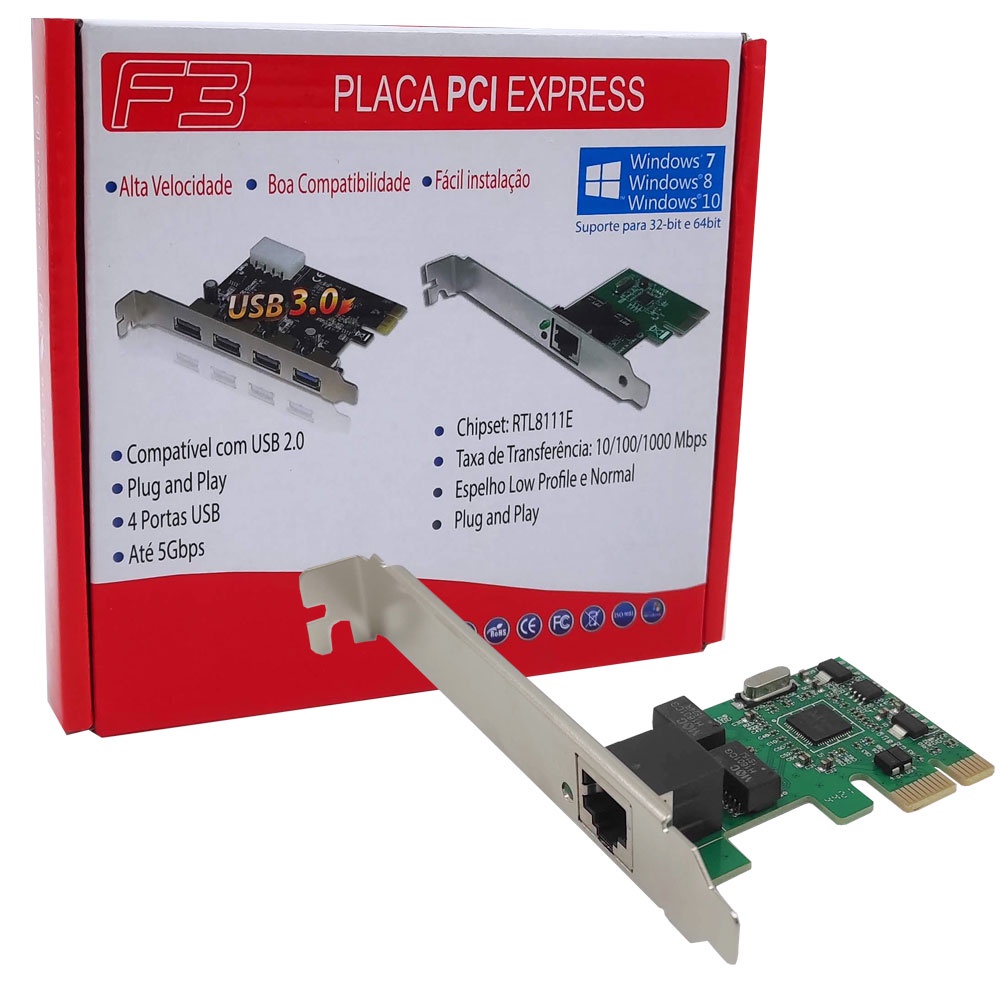 Placa De Rede Pci Express Normal E Low Profile Gigalan