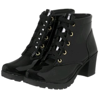 Bota Feminina Coturno Sola Tratorada Cano Curto Salto Grosso Ref. 20/111