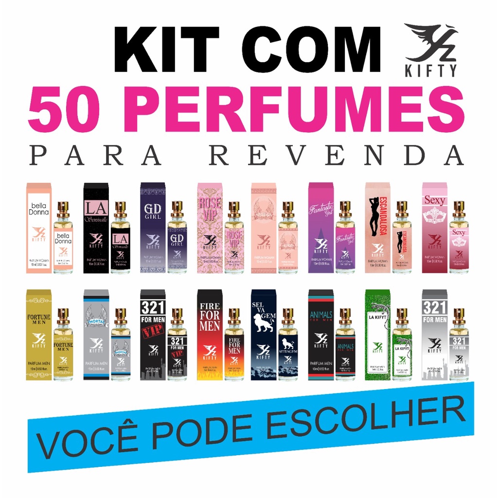 Kit 50 Perfumes Kifty 15Ml - Essência Importada Aproveite