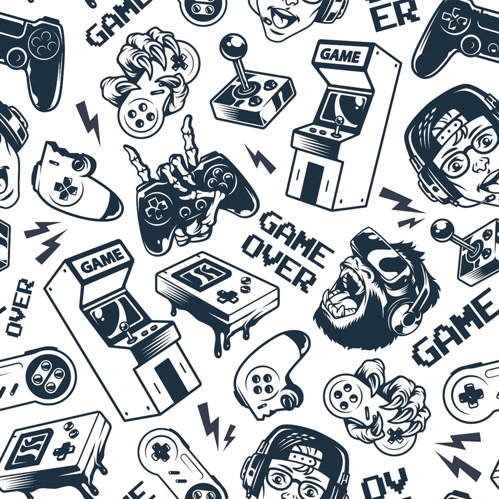 Papel de parede Autoadesivo Quarto Teen Gamer Game Over Controle Azul