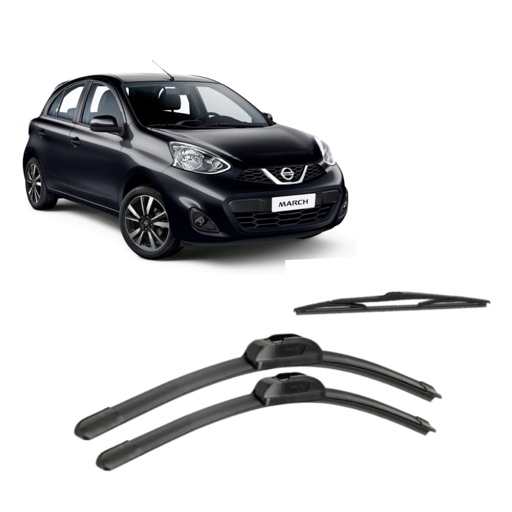 Kit Palhetas Limpador Parabrisa Dianteiro Traseiro Nissan March 2012 2013 2014 2015 2016 2017 2018 2019 2020