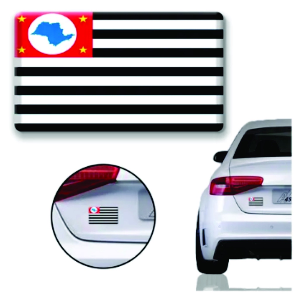 Kit 02 Adesivos 3D Bandeira Estado São Paulo Resinado 3023