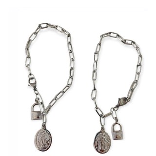 KIT 2 PULSEIRAS DE AÇO INOXIDÁVEL COM PINGENTE DA MEDALHA DE NOSSA SENHORA DAS GRAÇAS