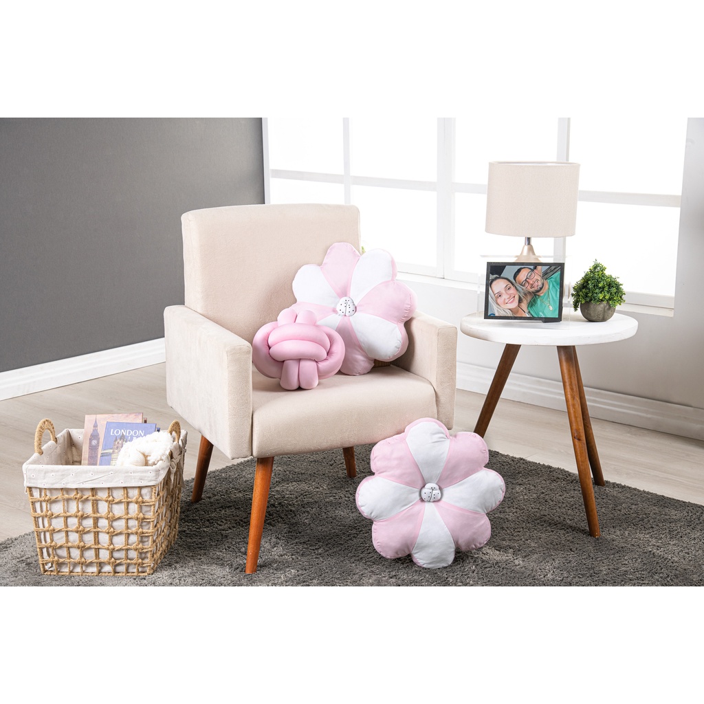 Kit 02 Almofadas De Flor + 1 Nó Luxo Rosa Bebe Decorativas em Oferta na Shopee