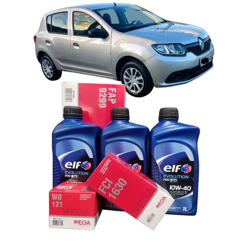 kit troca de óleo - Elf 10w40 API SN Original  Sandero Logan 1.0 3 Cilindros todos