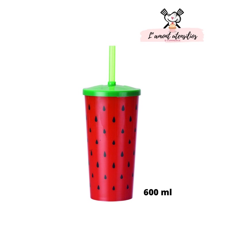 Copo Melancia Com Canudo 600 ml - Injetemp