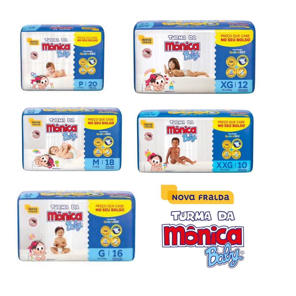 Fralda Descartável Infantil TURMA da MONICA BABY - P/M/G/XG/XXG