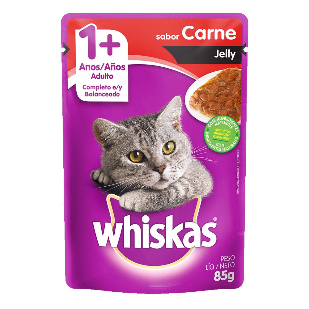 Ração Úmida Whiskas Sachê Gatos Adultos Carne Jelly 85g em Oferta na Shopee