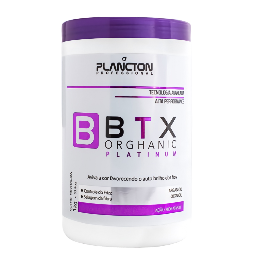 Botox Platinum Blond Btx Orghanic Plancton Matizador Loira Realinhamento Antifrizz Máscara Reconstrutora Selante Óleo Argan Selagem 3D Liso Platinado Silver Cabelo Branco Grisalho