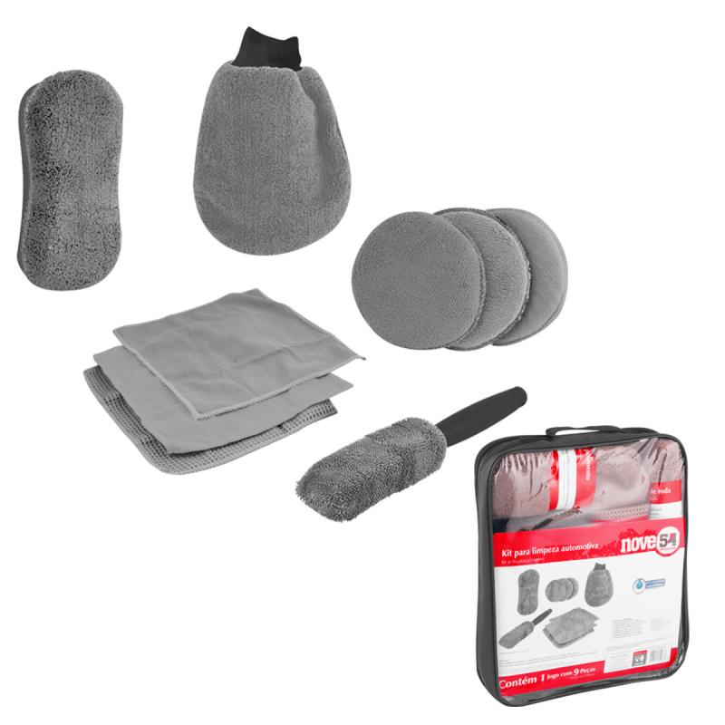 Kit para Limpeza Automotiva com 9 peças NOVE54 em Oferta na Shopee