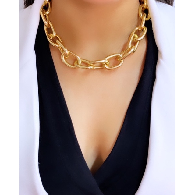 CHOKER COLAR FEMININO GROSSO FOLHEADO A OURO 18k FEMININO