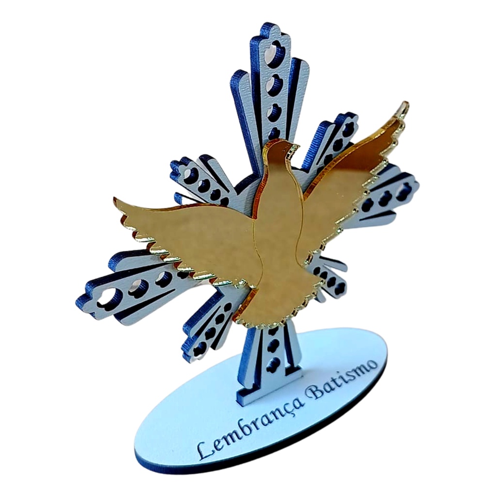 20 Lembrancinhas Eucaristia Batizado Crisma Comunhão Divino Espirito Santo Personalizadas Mdf com Aplique Rosê Espelhado