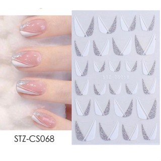 Adesivo Para Unha Branco Prata Francesinha Manicure Nail art